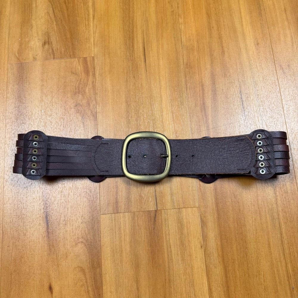 Fossil Brown Leather Waist Belt with Antique Brass Buckle